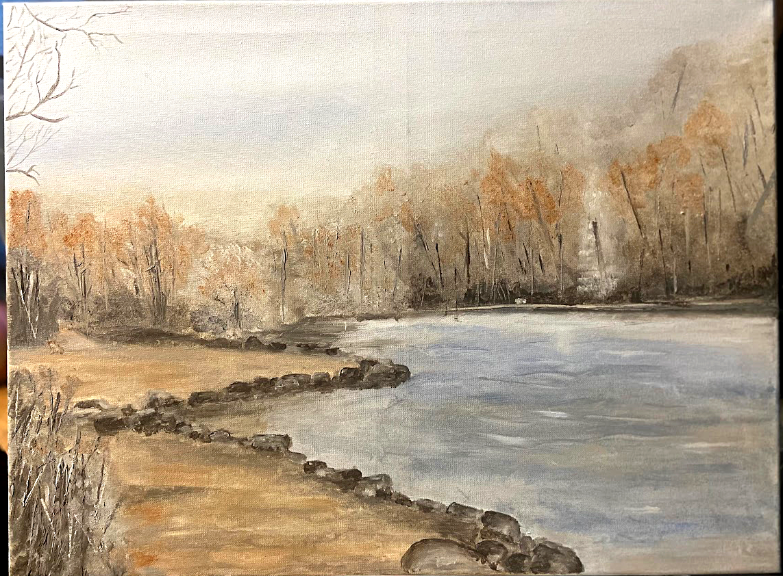 Original lakeside painting by Sudheer Samudrala